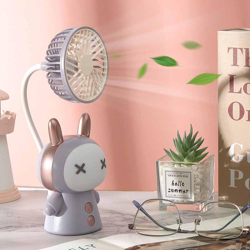 Mini Handheld Fan Cartoon Portable Fan with Night Light USB Rechargeable Battery Operated Folding Small Fan for Home Kids Children Table Study Desk Lamp LED Light (Pink) Pink