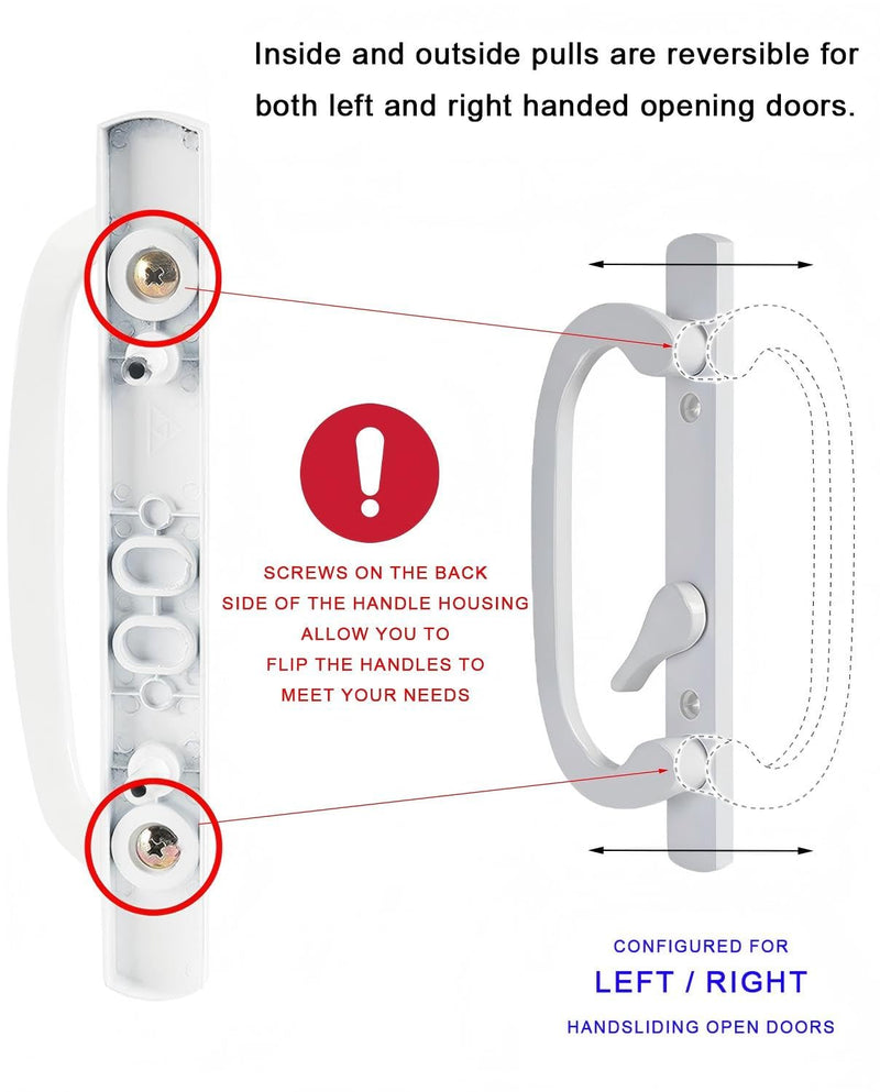 Keyed Sliding Patio Door Handle Replacement with Zinc Diecast I/E Pulls, Offset Thumbturn - Fits 1-3/8" to 2-1/4" Thick Door, 3-15/16" Hole Spacing, Non-Handed, with Mortise Lock + Keeper 3-15/16" Offset White Keyed