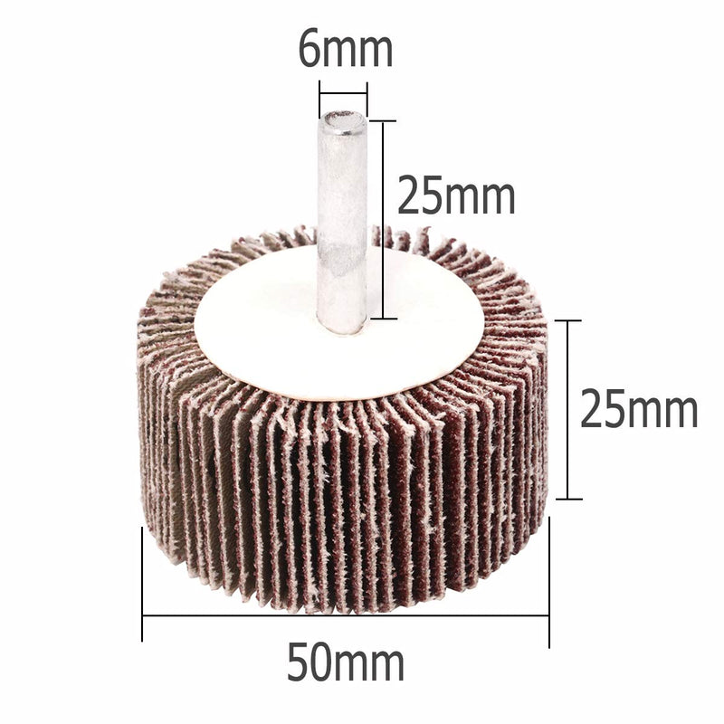 Koopi 10 Pack 2" x 1" x 1/4" Flap Wheels, 80 Grit Aluminum Oxide Sanding Shank Mounted Flap Wheels for Drill - Abrasive Grinding Tool