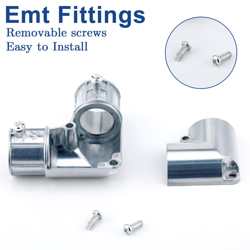 Gisafai 5 Pcs EMT Conduit Fittings Inside Corner Pull Elbow, EMT 90 Degree Metal Conduit Capped Corner Coupling, Combo Head Set Screw, Zinc Die Cast, Silver (1/2 Inch) 1/2 Inch