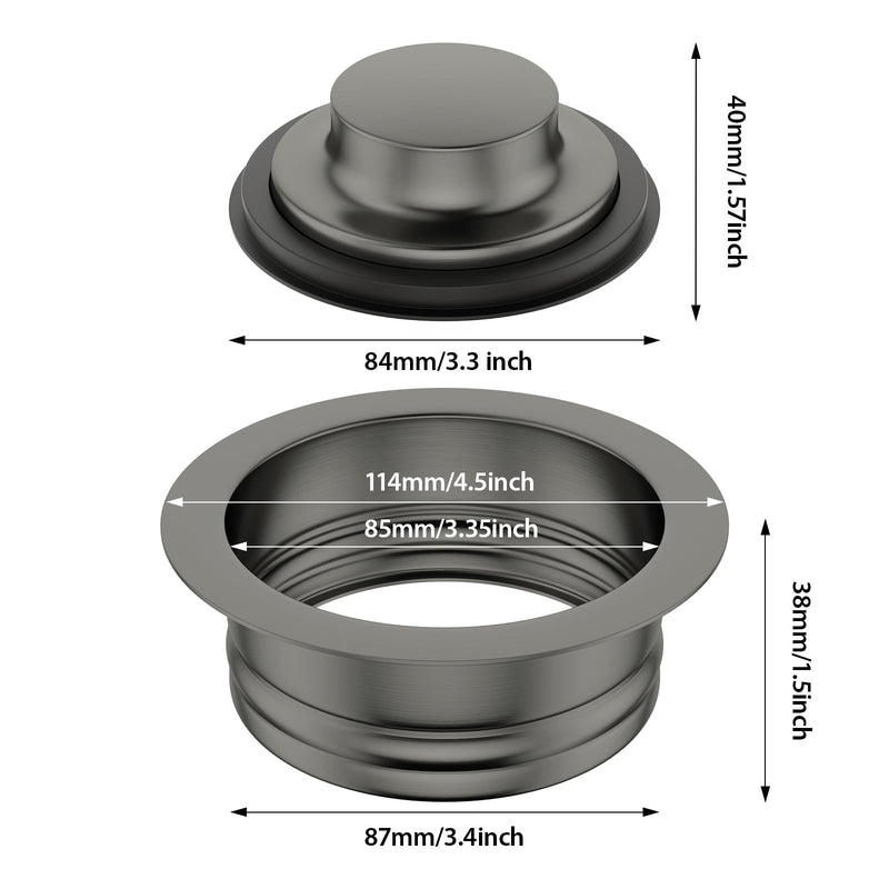 Lordear Kitchen Sink Stopper Flange Gunmetal Black Stainless Steel Garbage Disposal Stopper Fit 3-1/2 Inch Standard Sink Drain Hole Sink Flange Replacement Accessories Short