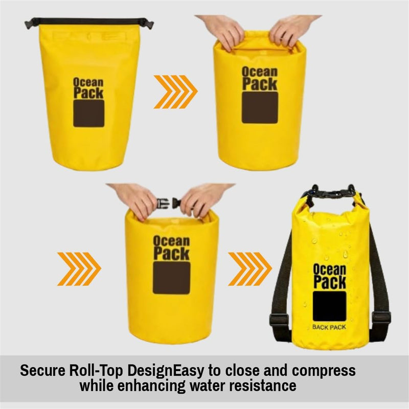 Waterproof Dry Bag Set of 3 – Roll Top Waterproof Bags 2L 5L 10L – 500D PVC Floating Dry Bags for Kayaking, Camping, Beach and Travel – Lightweight Compression Design Yellow, black, purple