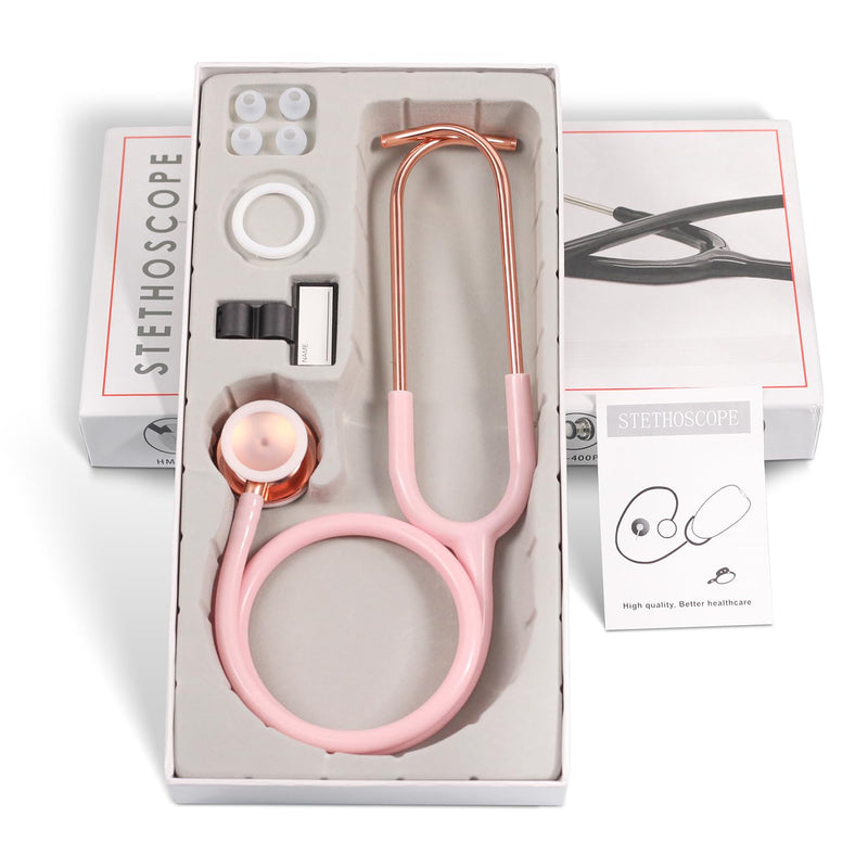 Scienlodic Double-Sided Stethoscope with Ear Tips, Professional Stethoscope for Doctor Nurse Clinical Student Use, Customized Gold-Plated High-end - Light Pink 03-Light Pink