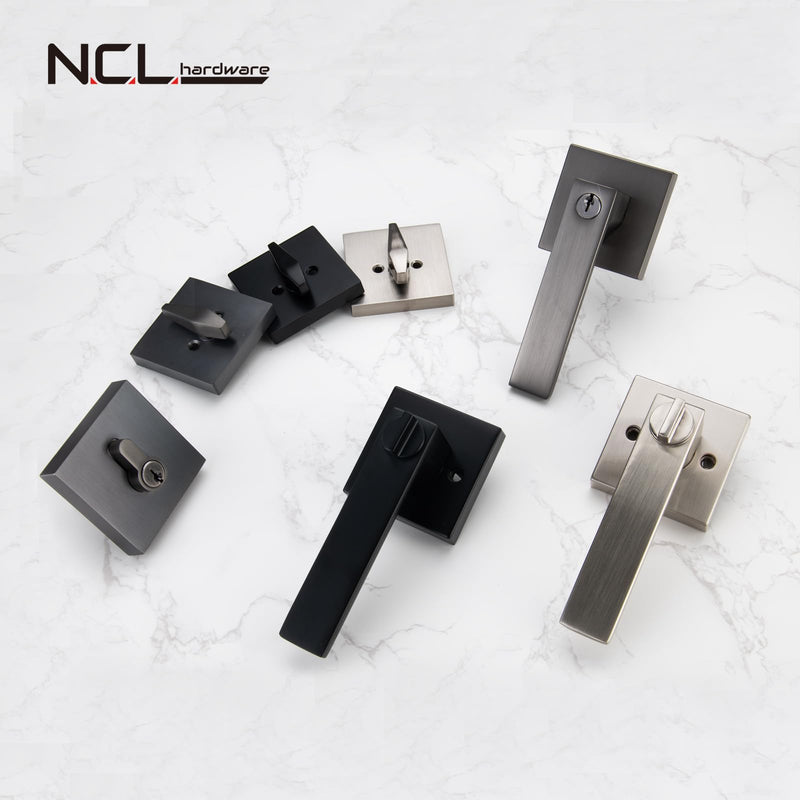 NCL Keyed Entry Door Lever with Single Cylinder Deadbolt, Keyed Alike Heavy Duty Combination Set, Black Exterior Door Lock Set for Front Door 1 Simple Entry Matt Black