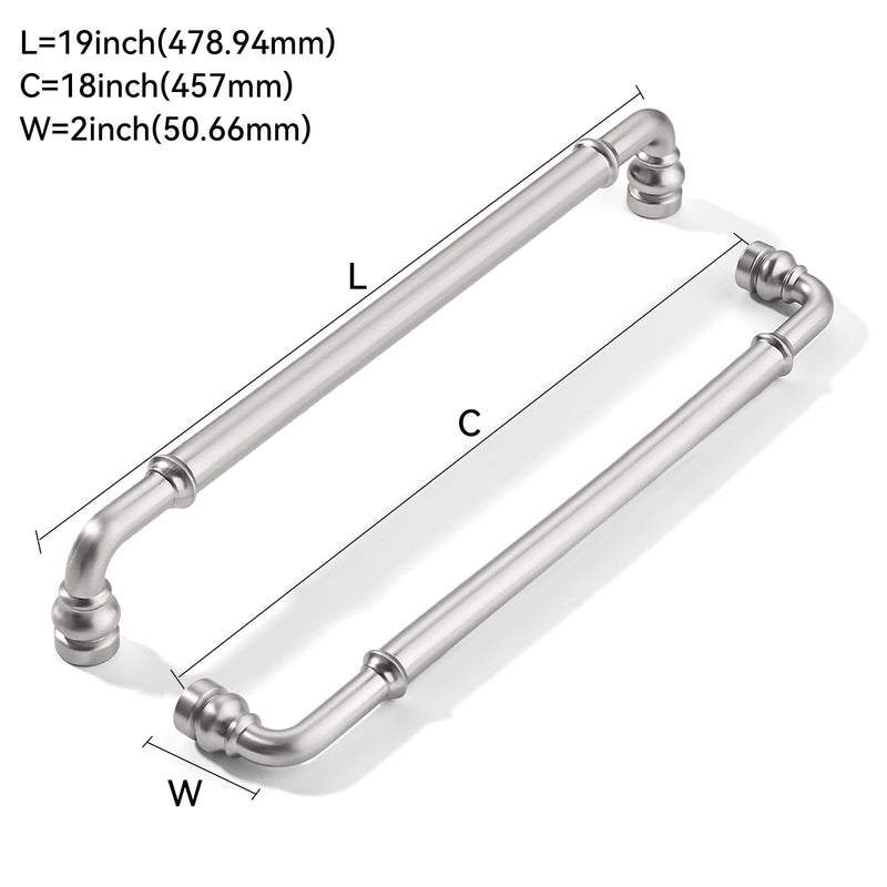 khtumeware 1 Pack Heavy Duty 18" Brushed Nickel Cabinet Pulls Appliance Handle 18"(457mm) Hole Center