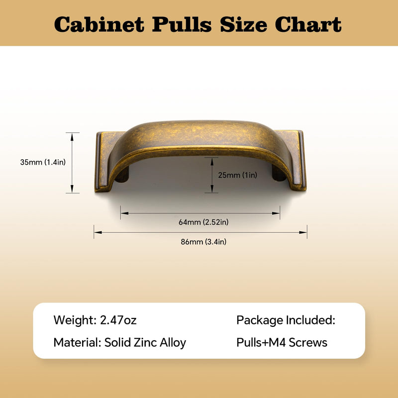 Goo-Ki 6 Pack Antique Brass Cup Pulls Zinc Alloy Kitchen Hardware,2-1/2 Inch Hole Center Channing Bin Cup Drawer Pull Handles for Cabinet Furniture,9632GT-64 2-1/2 Inch Hole Center