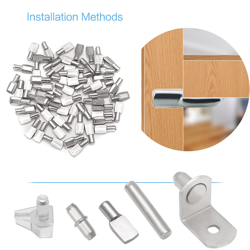 112 Pcs 5 Styles Shelf Nail kit, Metal Nickel Plated Shelf Support pin, Silicone Cover, Suitable for Kitchen Cabinet, Bookcase Support pin and pin 112 PCS Mixed (silver)