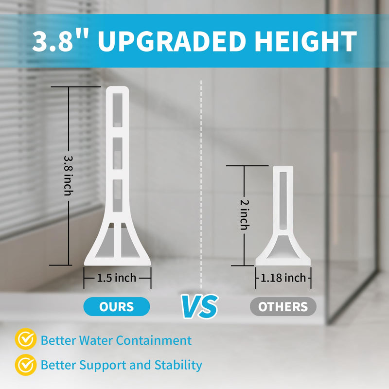3.8'' High Shower Threshold Water Dam 39 Inch Collapsible Self Adhesive Shower Water Splash Guard Shower Water Blocker Wet and Dry Separation for Bathroom (39 Inch, White)