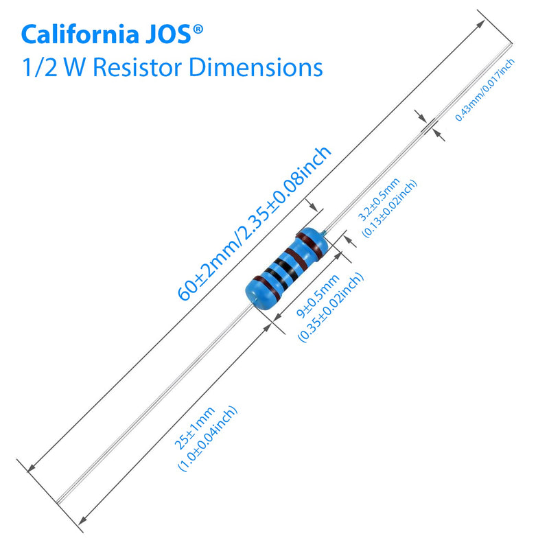 100pcs 220 ohm Resistor 1/2w (0.5Watt) ±1% Tolerance Metal Film Fixed Resistor, Multiple Values of Resistance Optional(220 ohm, 220 R, 220 Ω) [CJ50-004] 220 Ω