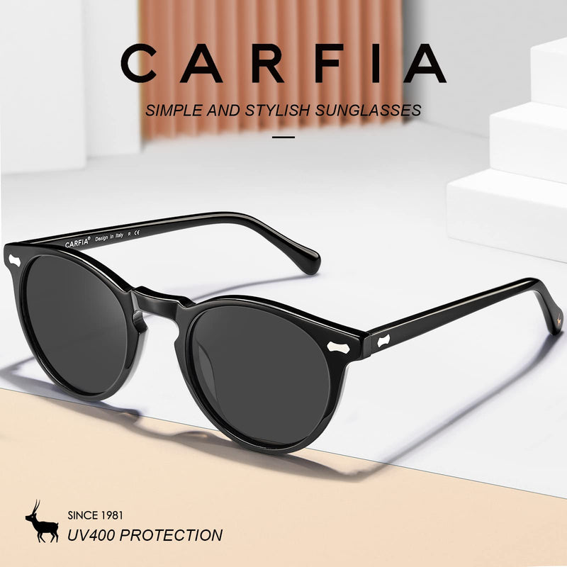 CARFIA Polarized Sunglasses for Women: Acetate Frame, Small/Medium Size, UV400 Protection - Anti Glare CA5288 3. Black Frame Grey Lens Small Face Frame Width 138mm
