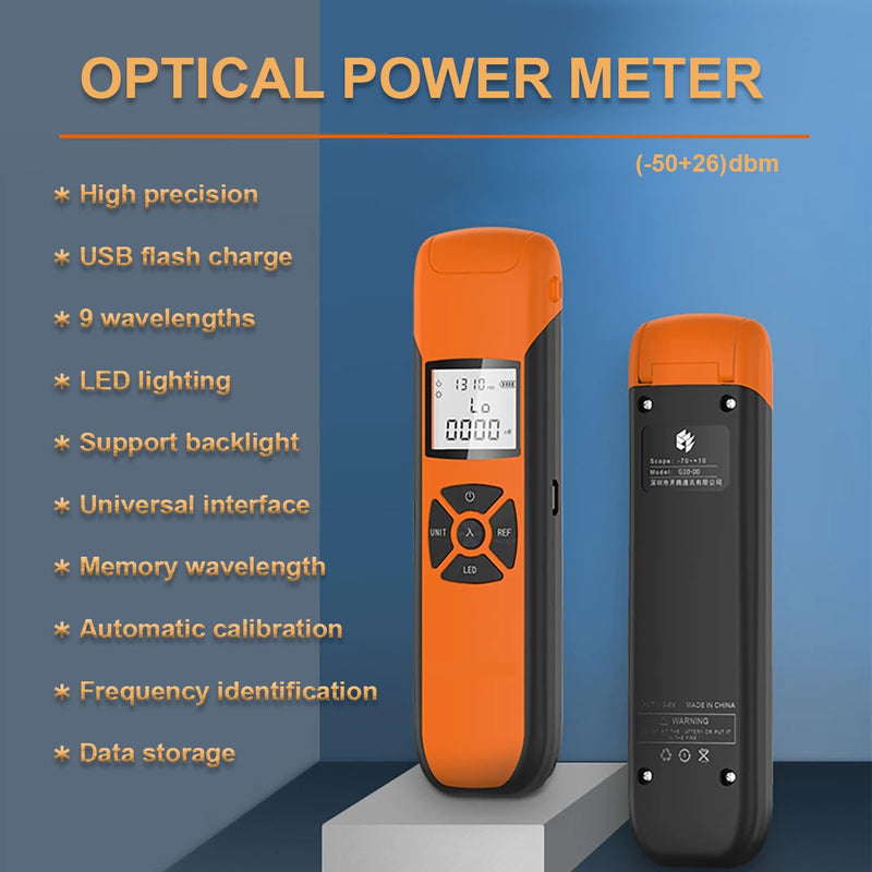 Optical Power Meter, Fiber Optic Cable Tester, Mini Fiber Light Meter w/9 Calibrated Wavelengths and FC/SC/ST Universal Interface Used for Optic Breakpoint Detection(-50+26dbm) (-50+26)dbm