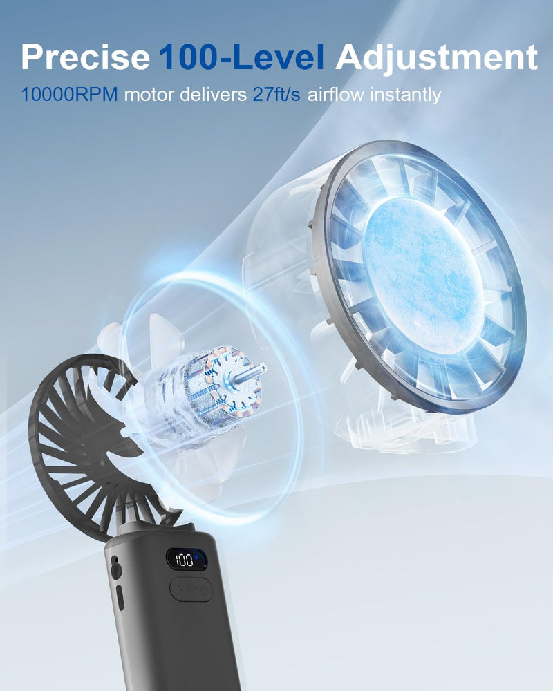SOTHING Portable Handheld Fan, Built-in Cooling Compress, 100-Speed Rechargeable Personal Fan, 15Hrs Cooling, 120°Foldable Design, 3-IN-1 Portable-fan for Travel, Cooling Device for Outdoor 3600mAh Cooling Fan