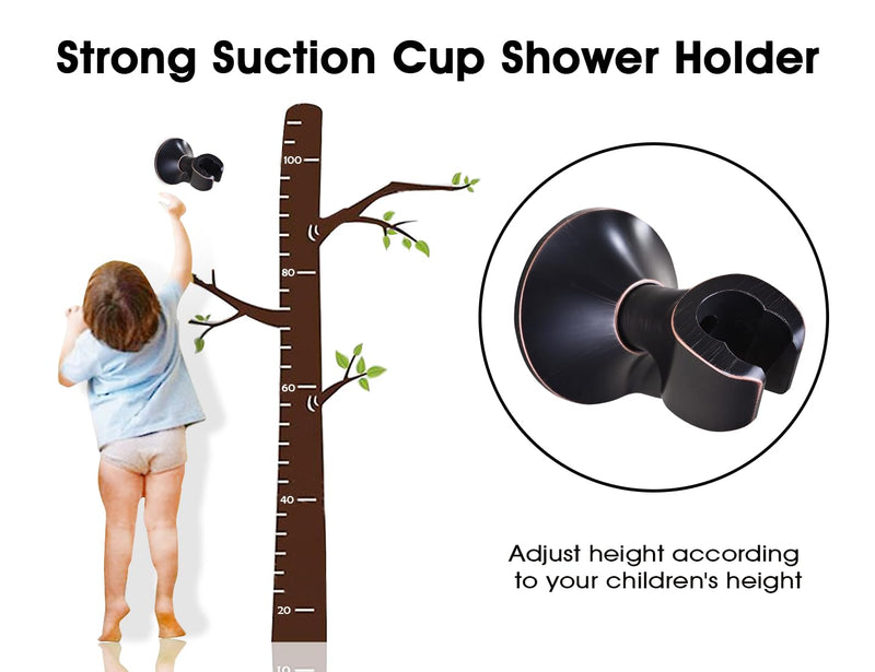 BRIGHT SHOWERS Handheld Shower Head Holder with Dual Angle Positions, Wall Suction Bracket Includes Adhesive 3M Disc, No Tools Required and Easy Installation, Oil Rubbed Bronze Finish Suction Shower Holder