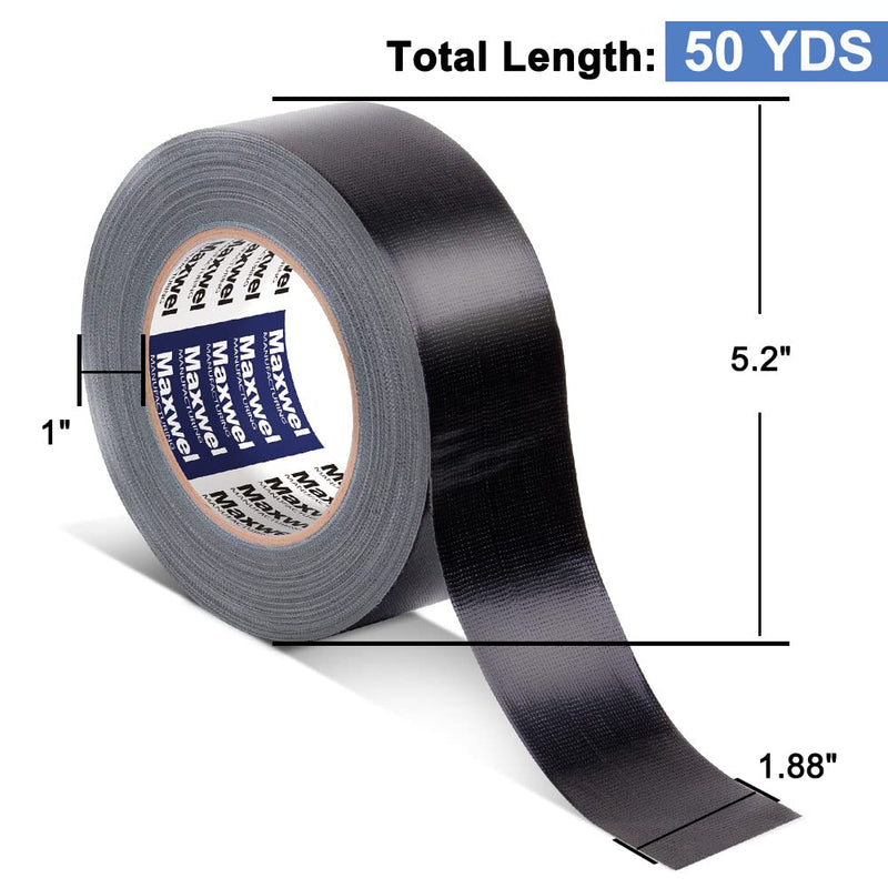 Black Duct Tape Heavy Duty - 1.88 in 50 YDS Waterproof No Residue Tearable Large Max Strength Adhesive Duct Tape for Outdoor Use,Multi Purpose Home Repair,Industrial Professional Fix 1 Roll Black