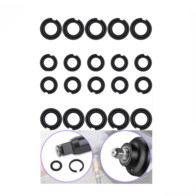 3/8" Impact Retaining Ring Clip Impact Friction Ring with O-Ring fits Type Impact Wrenchs, Square Drive Socket Retainer Ring（20 Sets/Pack）