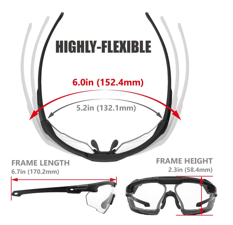 HTS HUNTERSKY Ballistic Tactical Shooting Glasses ANSI Z87+ UV400 Protective Eyewear S57 Black / 3 Colors (Lens / With Headband)