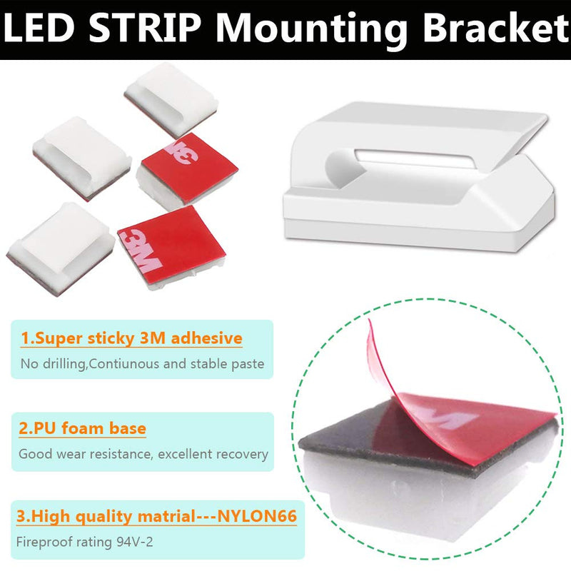 150-Pack Mounting Brackets Fixing Clips for 10mm Wide Waterproof 5050 LED Strip Light, 100 Pack One Side Fixing, Screws Included, 50Pack Self-Adhesive Strip Brackets Holder