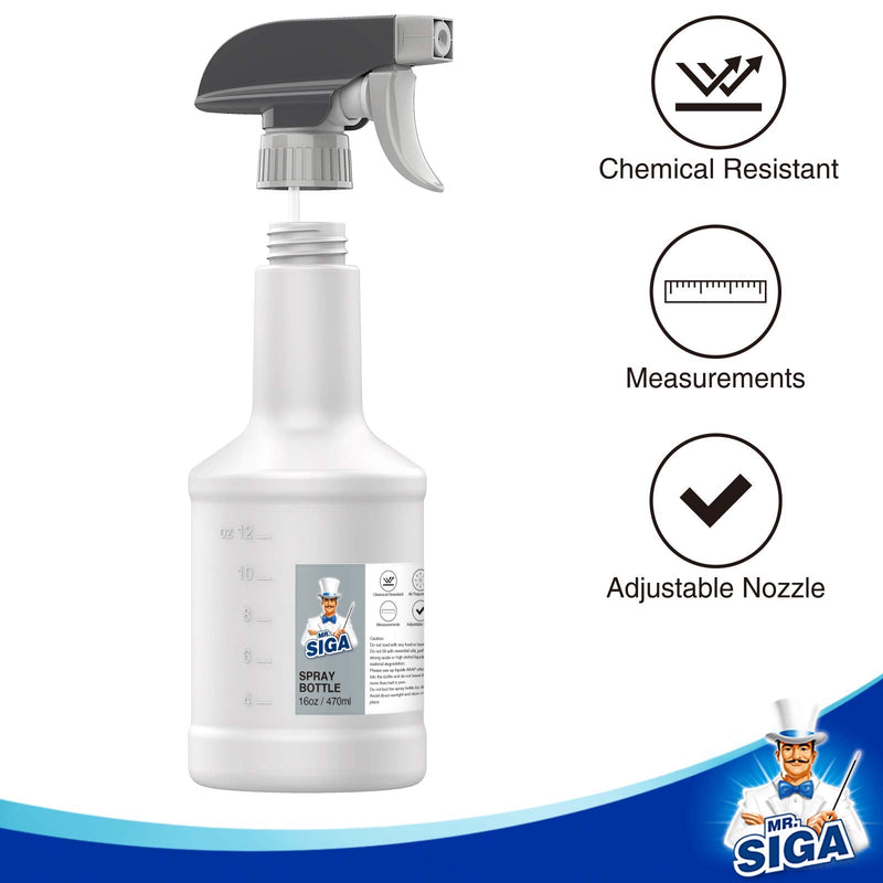 MR.SIGA 16 oz Empty Plastic Spray Bottles for Cleaning Solutions, Heavy Duty Household Reusable Spray Bottles with Measurements and Adjustable Leak Proof Nozzle, 3 Pack 470ml, 3 Pack