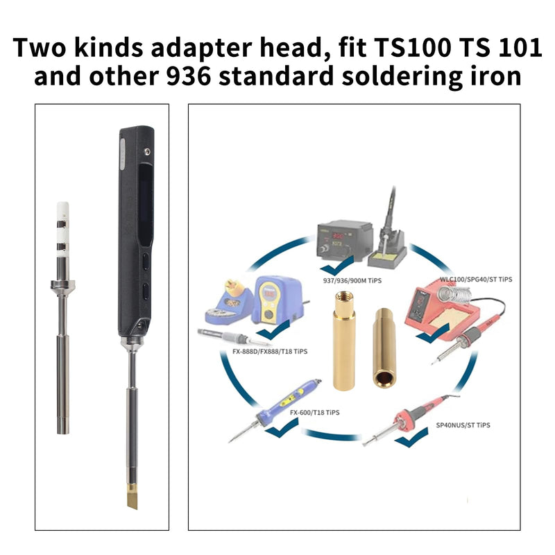 FYSETC 3D Printer Accessories TS100 TS101 Soldering Iron Adapter with 8 Pcs Style Modify Tips Compatible with Standard 936 Universal Soldering Iron Tip for Prints Project Bczamd