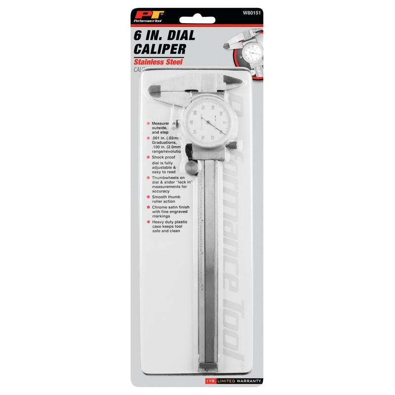 Performance Tool W80151 Stainless Steel Dial Caliper 0-6-Inch