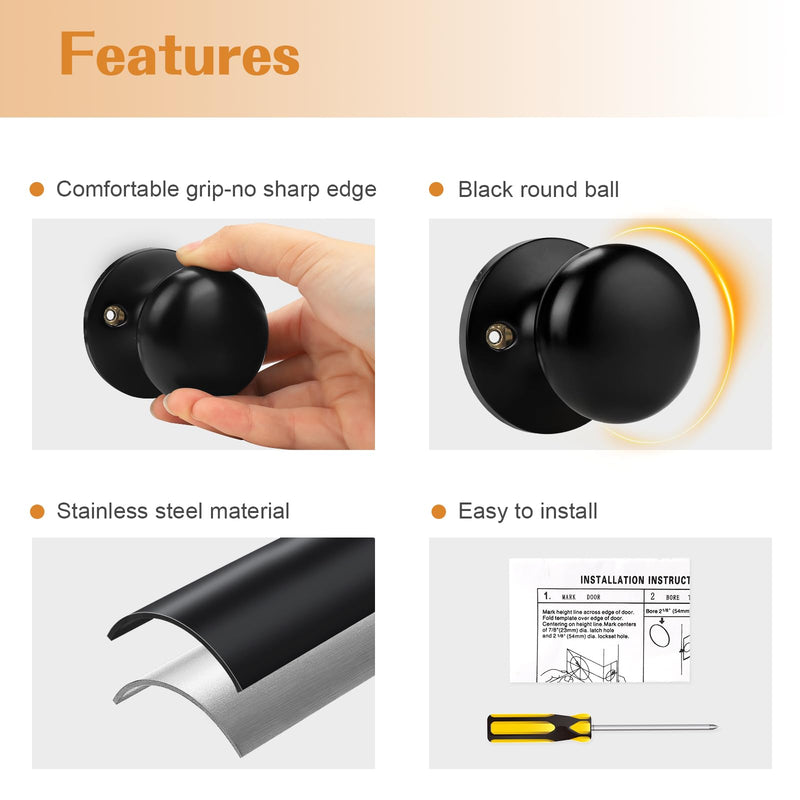 Probrico Half Dummy Door Knobs, 4 Pack Black One Side Dummy Handles Matte Black Finish, Non-Turning Inactive Lever