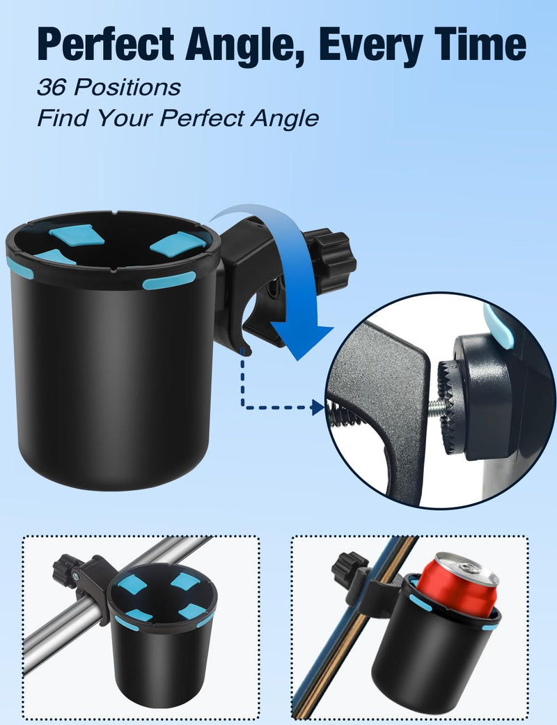 Marine Boat Rail Cup Holder,No-Drill Tool-Free Install,Holds 30-40oz Tumblers,Install On Bimini Top Conver Rail Or Pole, Gift for Pontoon, PWC, Jet Ski Pack of 2