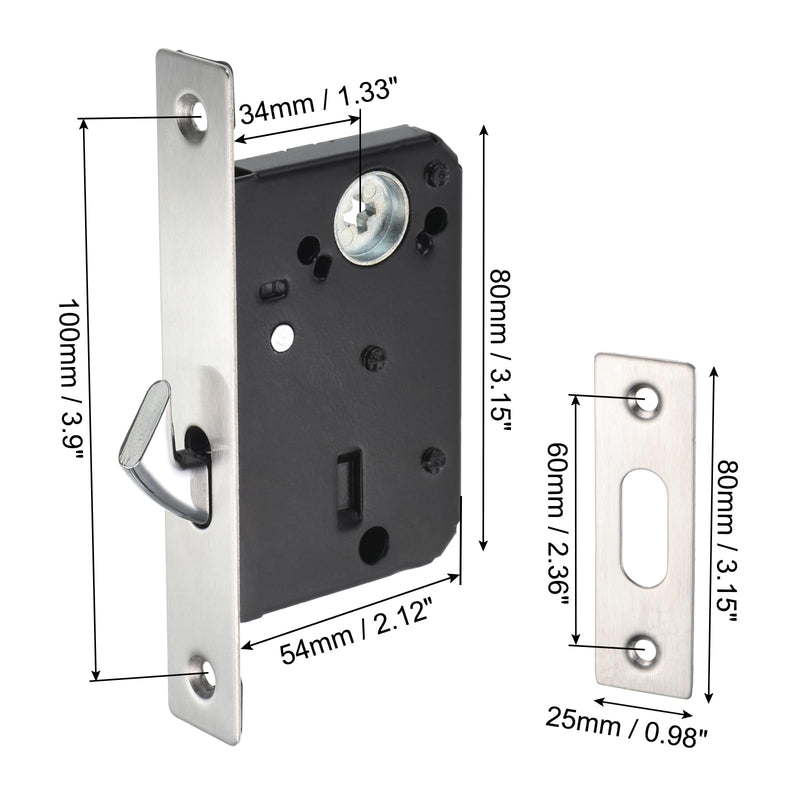 PATIKIL Sliding Door Lock Invisible Recessed Handle Latch Pocket Door Lock Sliding Door Lock with Keys for Sliding Barn Wood Door Furniture Hardware, Silver