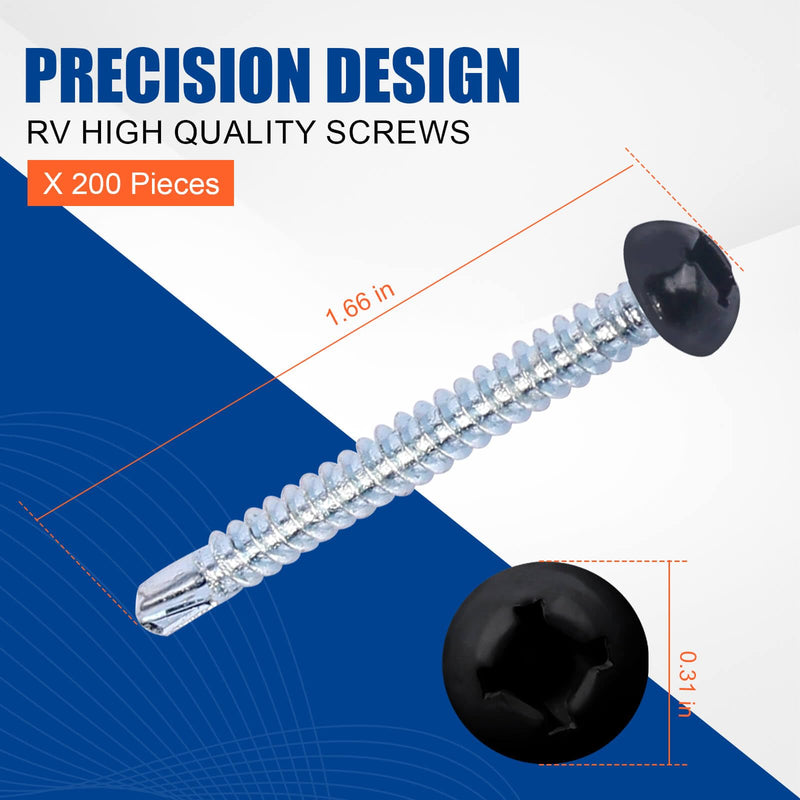 Pan Head Self Drilling Screws #8 X 1-1/2 inch Four Drive self-Tapping Drill Screws RV Black Scre-ws 200pcs