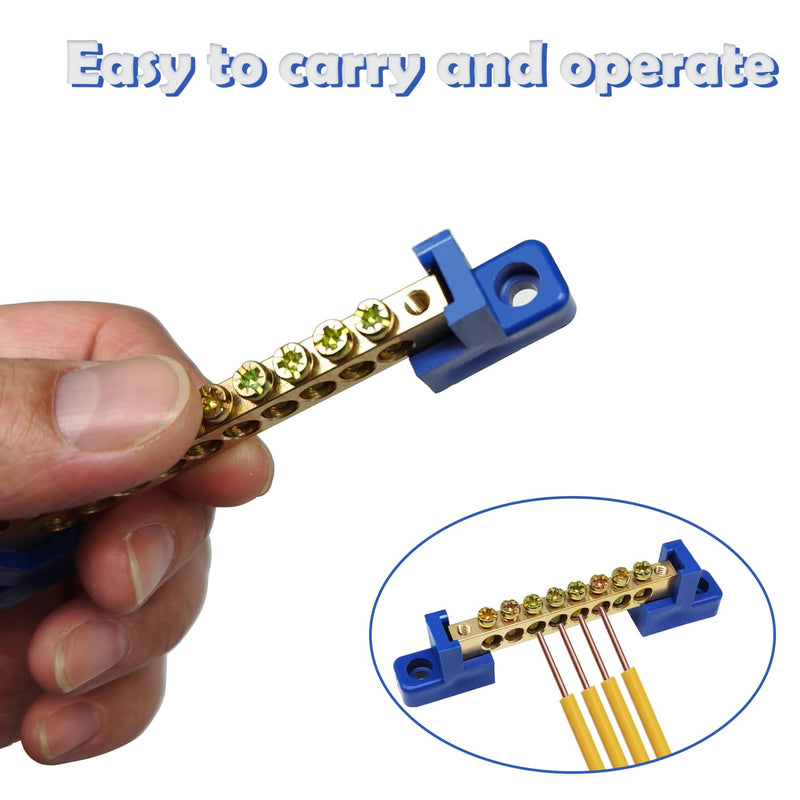6PCS Grounding Bus Bar Kit 6/8/10 Positions Electrical Ground Bus Bars Brass Wire Screw Terminal Block OLA002-KIT 6/8/10 Positions 6PCS Kit