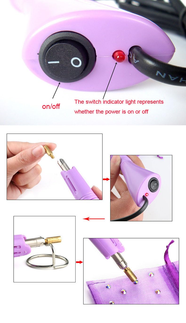 Hotfix Rhinestone Applicator Kit wiht Rhinestones,Professional Iron-on Setter Tool,7-in-1 Hot Fix Wand Crystal Gem Rhinestone Hot fix Kit Tool (Gray) Gray