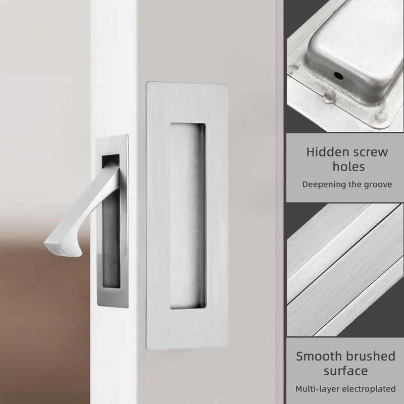 Pocket Door Handles and Edge Pull Brushed Nickel, 6Inch Handles Hardware Latch,Recessed Finger Flush Pulls,for Closet,Sliding,Barn Door Model A