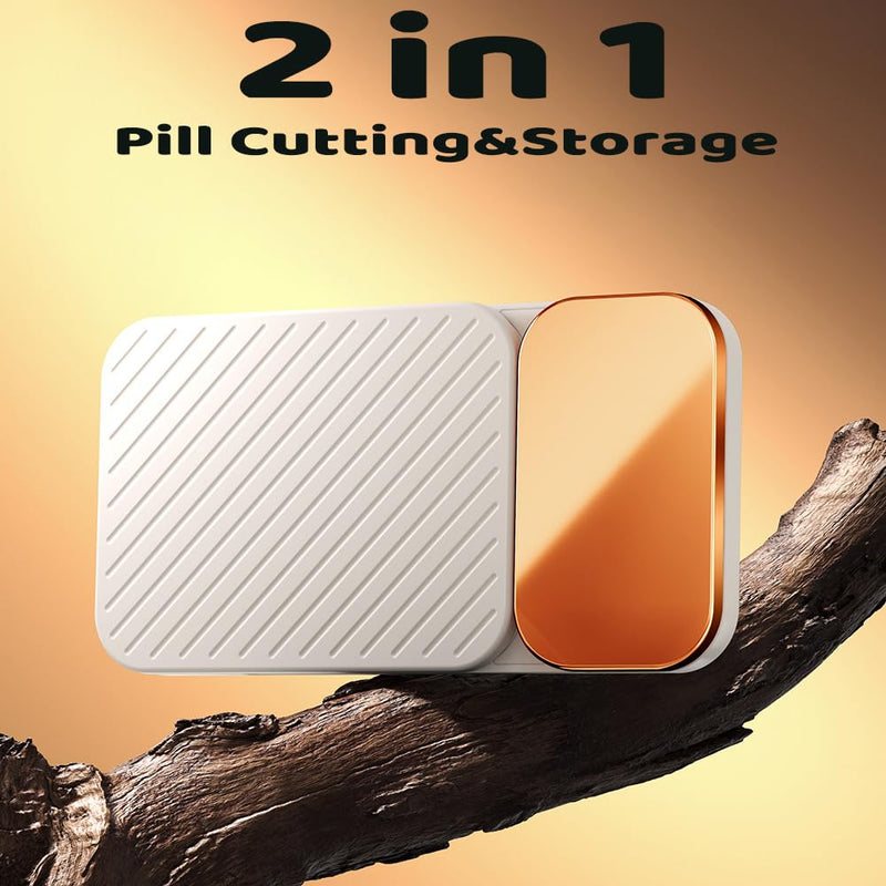 MURRI&MURRDI Pill Organizer with Pill Splitter Cutter, 4 Compartments Small Portable Medicine Case for Purse Pocket, Pill Vitamin Dispenser Holder, White D White 4 Cells