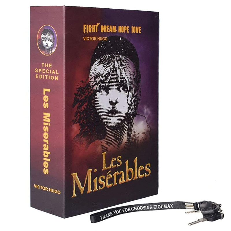EIOUMAX Booksafe Diversion Secret Real Book Hidden Safe with Key Lock Real Paper Book Locking-Les Miserables Purple