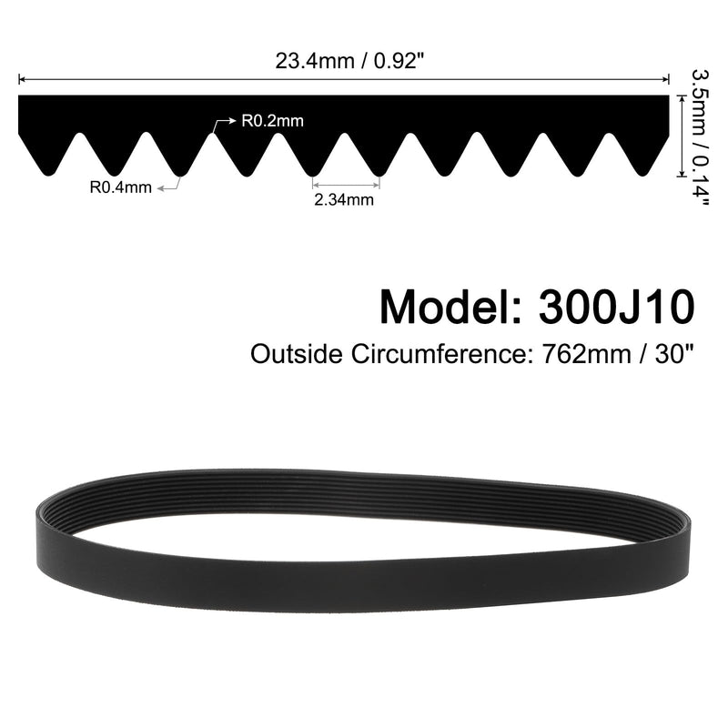 uxcell 2pcs 300J10 PJ V-Ribbed Belt 10 Ribs 30" Length x 0.92" Width x 0.14" Height, EPDM Poly V Belt, Multi Wedge Micro V Serpentine Belt