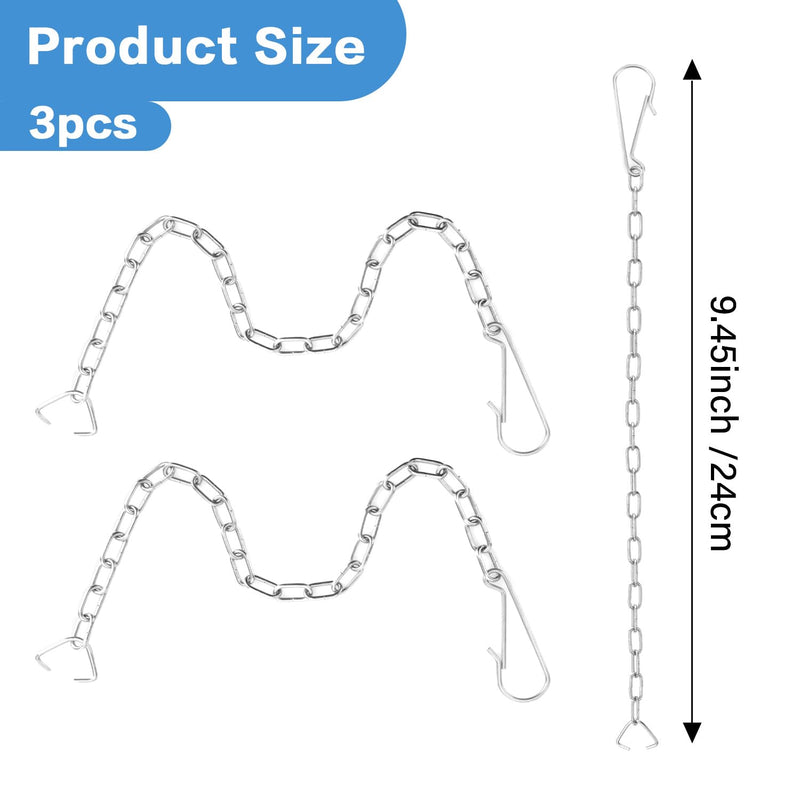 Toilet Flapper Chain 3Pcs Toilet Chain Toilet Handle Replacement Kit 9.5“ Stainless Steel Toilet Handle Chain with Hook Ring Universal Toilet Lift Chain Replacement Fits Most Toilet Flappers, Silver