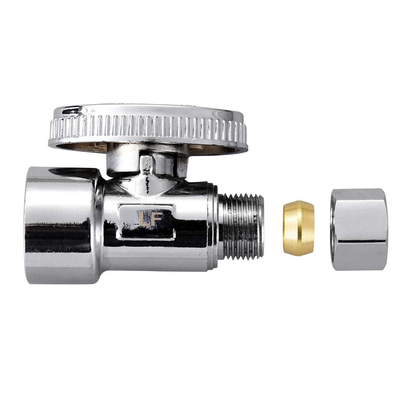 2 Pack Brass 1/2 Inch FIP x 3/8 Inch OD Compression Quarter Turn Straight Water Angle Stop Valve Shut Off