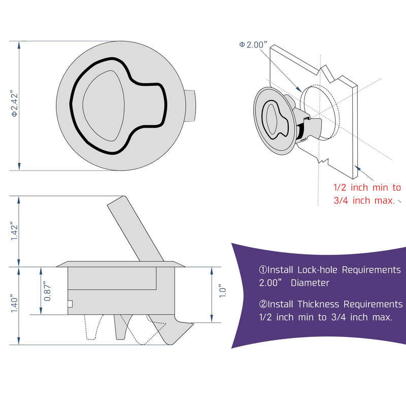 Atibin Steel Cabinet Flush Latches Boat Marine Locking Flush Latch Hatch Deck Stainless Flush Latches Marine SUS316