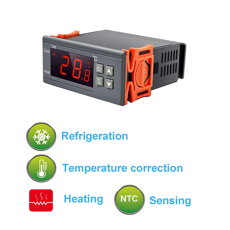 Digital Temperature Controller STC-1000 Digital LED Display DC 24V 10A Celsius Heating Cooling Centigrade Thermostat Sensor 2 Relay Output with NTC 10K Thermistor Sensors Temperature Probe