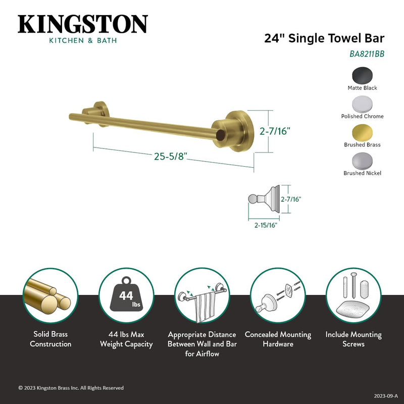Kingston Brass BA8211C Concord 24-Inch Towel-Bar, Polished Chrome