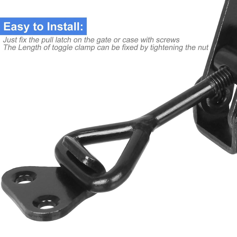 Black Toggle Latch Clamp, 6Pcs Heavy Duty Adjustable Toggle Clamp, 550lbs Holding Capacity Smoker Door Latch, Metal Pull Latch for Box, Gate, Cabinet, Case