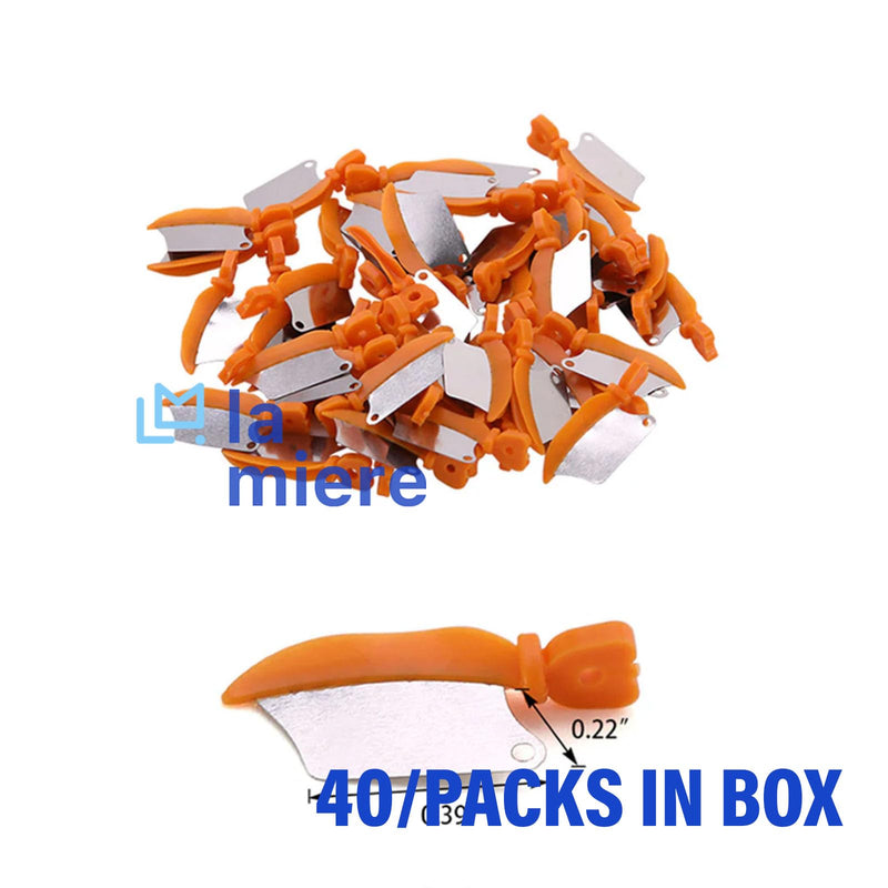 40Pcs/Box Dental Wedge Knife Teeth Interproximal Plastic Wedge Stainless Steel Plate (Orange, Medium) M, 10.5 X 5.5mm