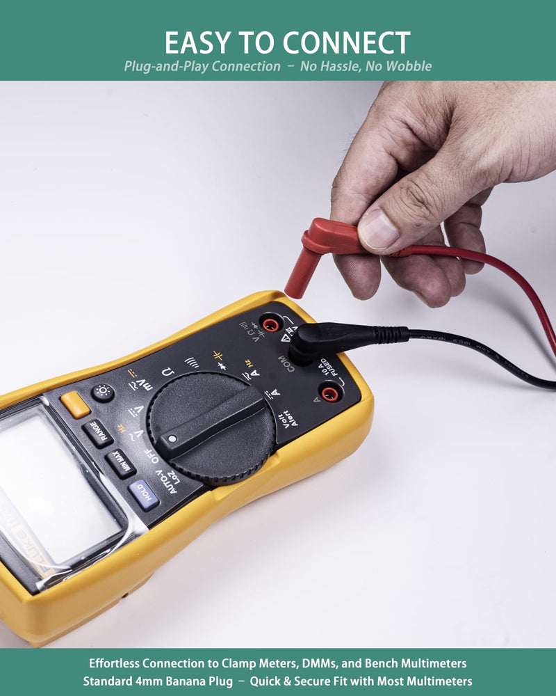 Multimeter Leads Kit with Heavy Duty Alligator Clips and Ultra-Sharp Test Probe Tips, CATIII 1000V/CATIV 600V, 10A Rated, for Electronics, Automotive, and Industrial Use