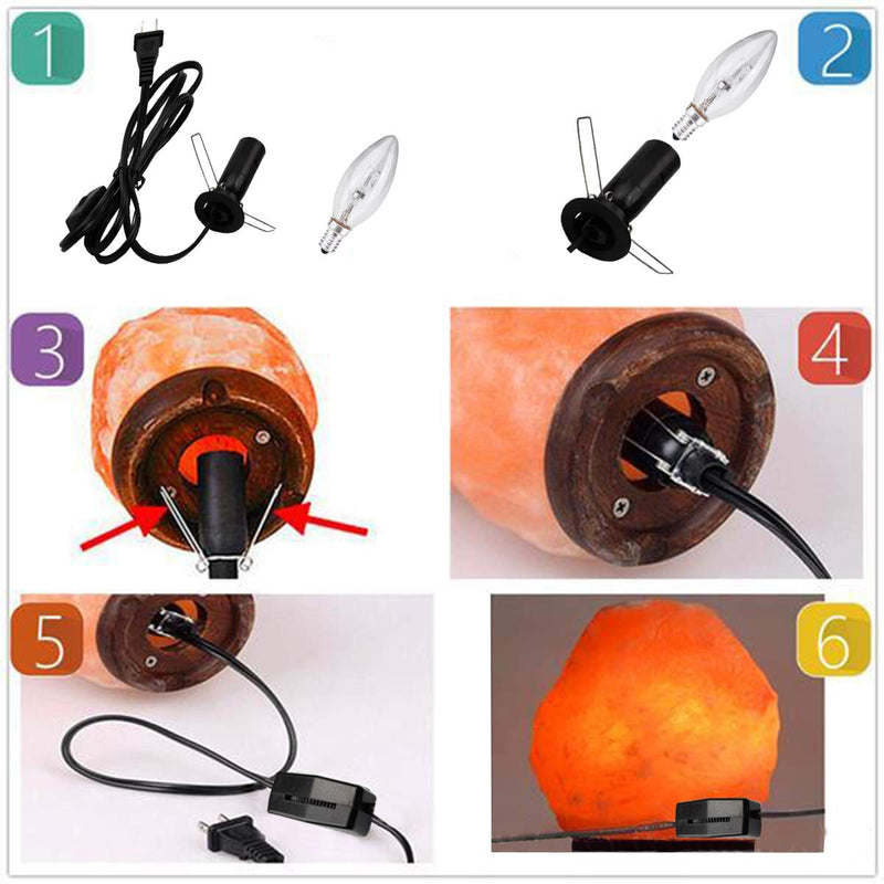 Himalayan Salt Lamp Cord with Gear Switch，Original Replacement Cord with Base Assembly with E12 Socket，Christmas Light Bulb,Himalayan Salt Lampsand with 6 Free Bulbs for Salt Lamp (1P) 1P