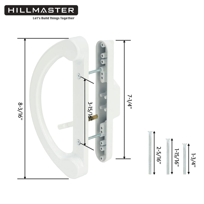 Patio Sliding Glass Door Handle Replacement Set Mortise Style Reversible Design Non-keyed Sliding Patio Door Handles, White Diecast Finish Fits 3-15/16” Screw Hole Spacing Handle Set+Latch Lever