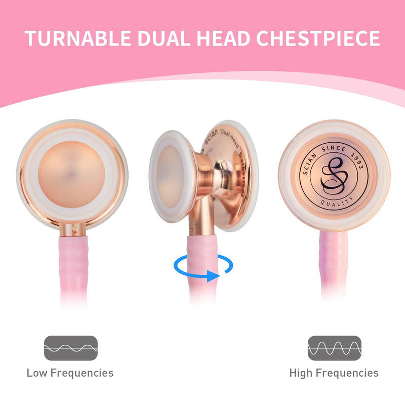 SCIAN Cardiology Stethoscope with Double-Sided Tunable Diaphragms, Professional Stethoscope with Carrying Case for Doctors, Nurses, Med Students, Clinical, Pink Pink - RoseGold