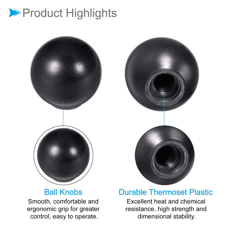 Thermoset Ball Knobs, M5 Female Thread 16mm Diameter, Plastic Metric Hand Screw Grip Black - (Applications: for Lathe Machinery Lever Handle), 4-Pieces M5 x 16mm