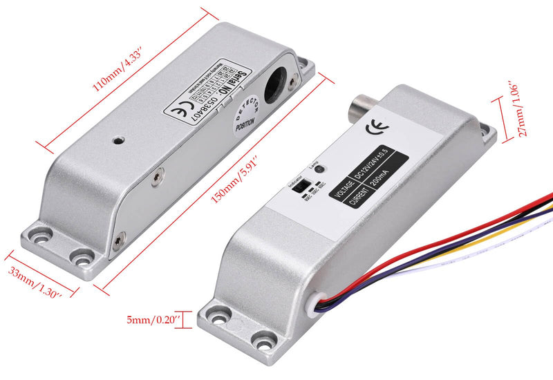Electric Drop Bolt Lock NO Mode Fail Security DC 12V Electronic Bolt Door Lock for Access Control System with Time Delay Fail-Security Mode