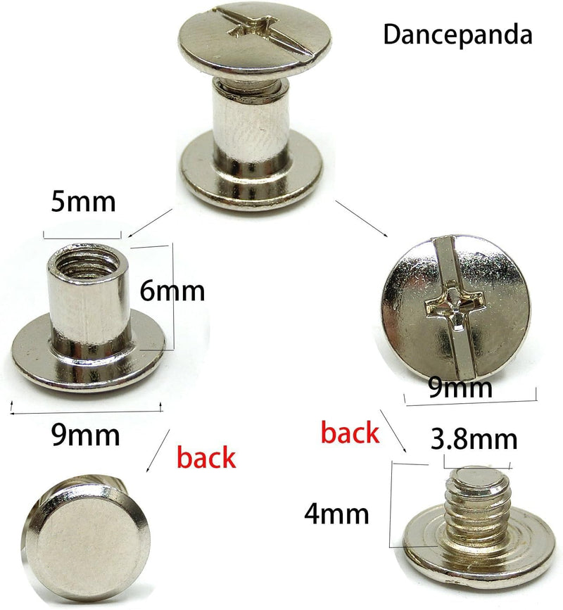 Chicago Binding Screws Post,DANCEPANDA 50 Sets Fastener Leather Repair Screws Metal Round Cross Head for Book Scrapbook Photo Album Belt Tooling (5X 6mm) (5 * 6)