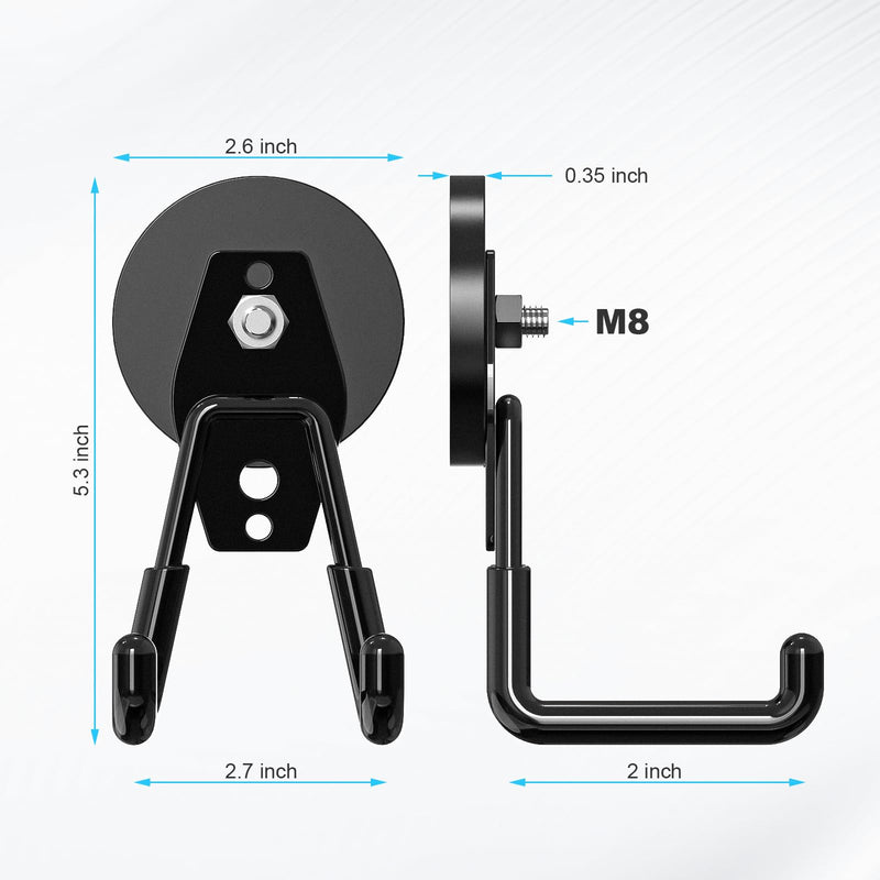 2 Pack Large Heavy-Duty Magnetic Garage Hooks - Strong Magnetic Tool and Utility Hooks with Anti-Scratch Rubber Coating - Ideal for Garage, Workshop, Tool Cart, and Outdoor Storage