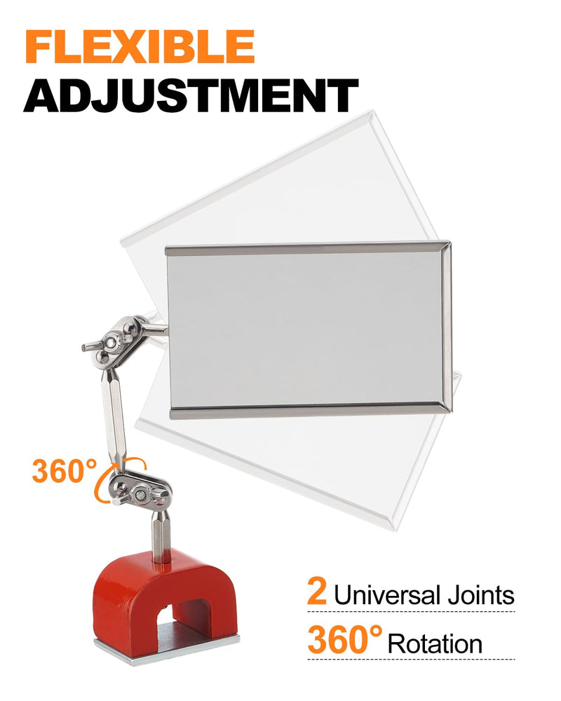 Welding Inspection Mirrors with Magnetic Base Adjustable Arm Machine Tool | for Auto Mechanics Machinists Craftsmen Technicians Use in Confined Spaces